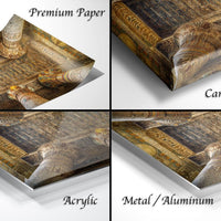 The image is a collage of four different views of an ornate architectural structure, possibly a temple or monument. The images are labeled as "Premium Paper", "Canvas Wrap", "Acrylic", and "Metal/Aluminum".