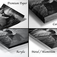 The image is a collage of four different photographs of an elephant, each with a different label indicating the type of material used to print the image.