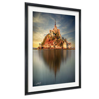 Mont Saint-Michel Poster, Normandy Coastal Art Print | Sunrise Fog