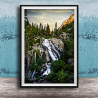 Waterfall Wall Art, Winter Pine Forest Lake Tahoe Nature Scene