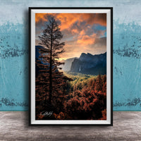 Yosemite Tunnel View Print, Half Dome Sunrise Landscape Art Poster