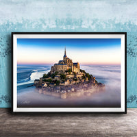 Mont Saint-Michel Poster, Normandy Sunrise Fog Print, Artist Signed