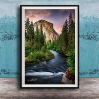 El Capitan Yosemite Print, Merced River Sunrise Wall Art, 24X36