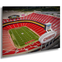 an aerial view of a football stadium with a large sign for the Kansas City Chiefs.