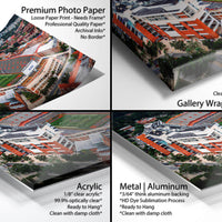 The image is a collage of four different printed materials, including a premium photo paper, a loose paper print, a gallery-wrapped canvas, and an acrylic print. Each material has its own unique characteristics and uses, such as the premium photo paper for high-quality prints, the loose paper print for a more casual and affordable option, the gallery-wrapped canvas for a professional and polished look, and the acrylic print for a more affordable and versatile choice.