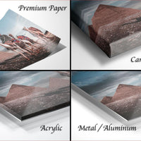 The image is a collage of four different views of a desert landscape with sand dunes and mountains, including a close-up of the sand dunes and a wider view of the landscape.