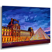 Louvre Pyramid Watercolor | Paris Travel Poster – Sunset Cityscape Wall Decor