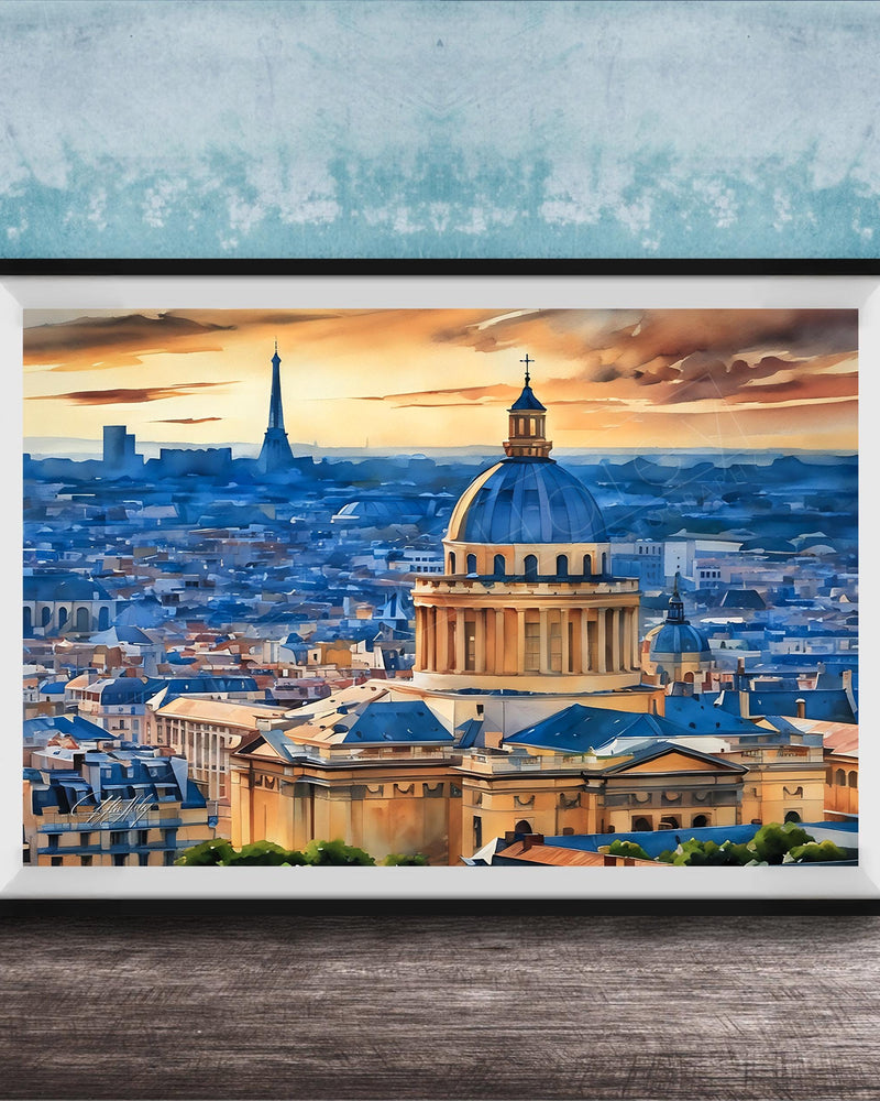 a cityscape with a large domed building in the center, surrounded by a variety of other buildings and structures. The sky above the city is filled with clouds, creating a dramatic backdrop for the scene. The overall composition of the image is visually striking and captures the essence of the city's architectural diversity.