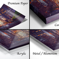 The image is a collage of four different views of a cityscape at night, showcasing various perspectives of the urban environment.