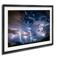 a dramatic and awe-inspiring thunderstorm, with bolts of lightning striking across the sky and creating a stunning display of light and power.