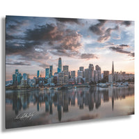 San Francisco skyline blue hour, Port of San Francisco fine art, Transamerica Pyramid reflection print, California cityscape wall art, San Francisco waterfront photography, golden hour city reflection, Bay Area skyline decor, modern coastal wall art, San Francisco photo gift, early twilight urban reflection