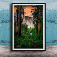 Yosemite Landscape Print, El Capitan Sunrise, Merced River Decor