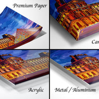 Louvre Pyramid Watercolor | Paris Travel Poster – Sunset Cityscape Wall Decor