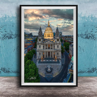London Skyline Art Print – St Paul Cathedral & Millennium Bridge Sunset Wall Decor
