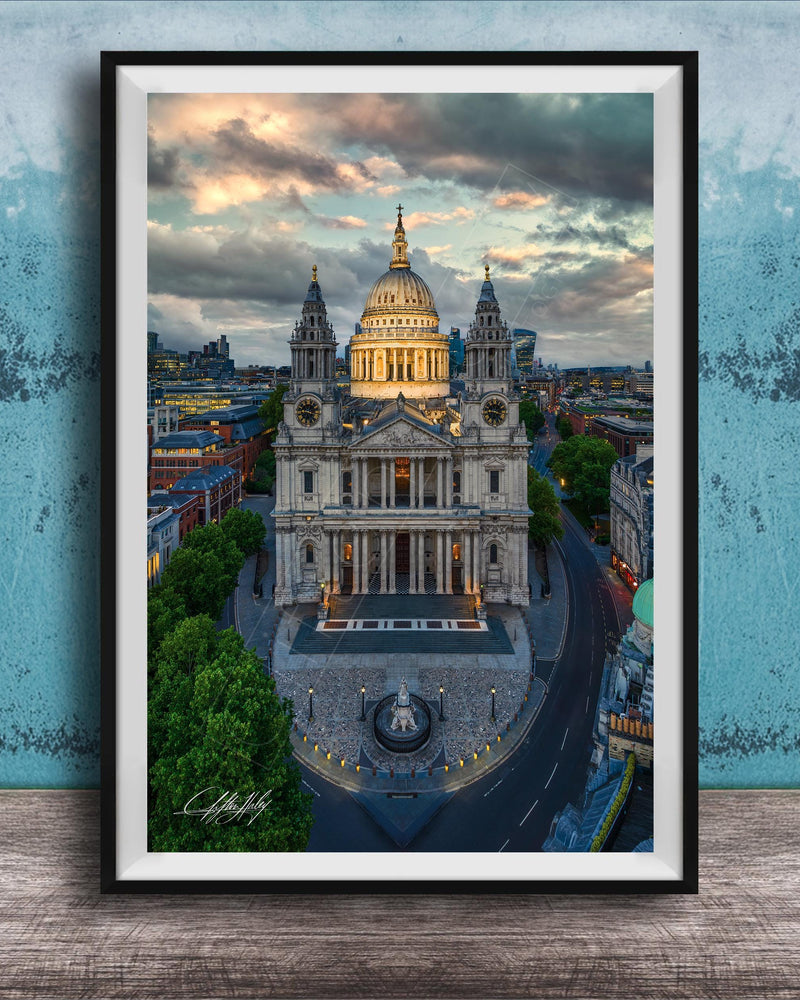 London Skyline Art Print – St Paul Cathedral & Millennium Bridge Sunset Wall Decor
