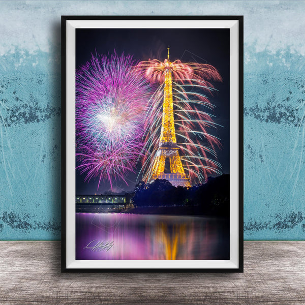 Paris Fireworks Print | Eiffel Tower Bastille Day Night Art Decor