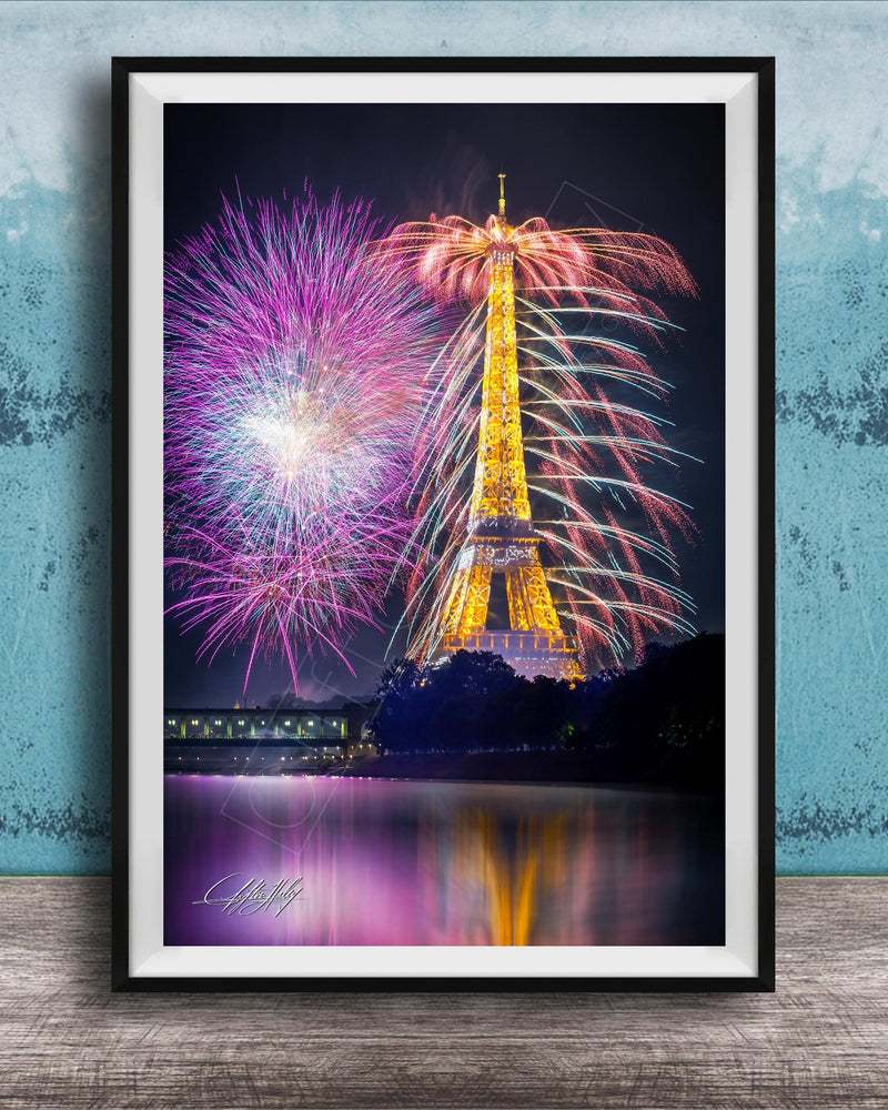 Paris Fireworks Print | Eiffel Tower Bastille Day Night Art Decor