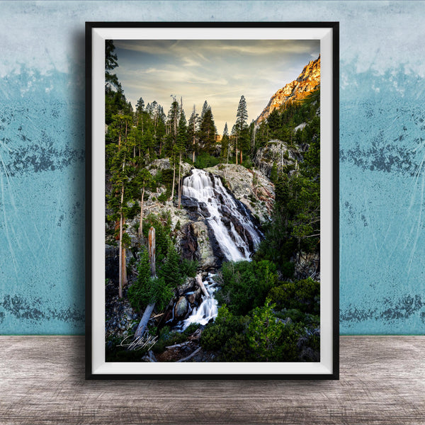 Waterfall Wall Art, Winter Pine Forest Lake Tahoe Nature Scene
