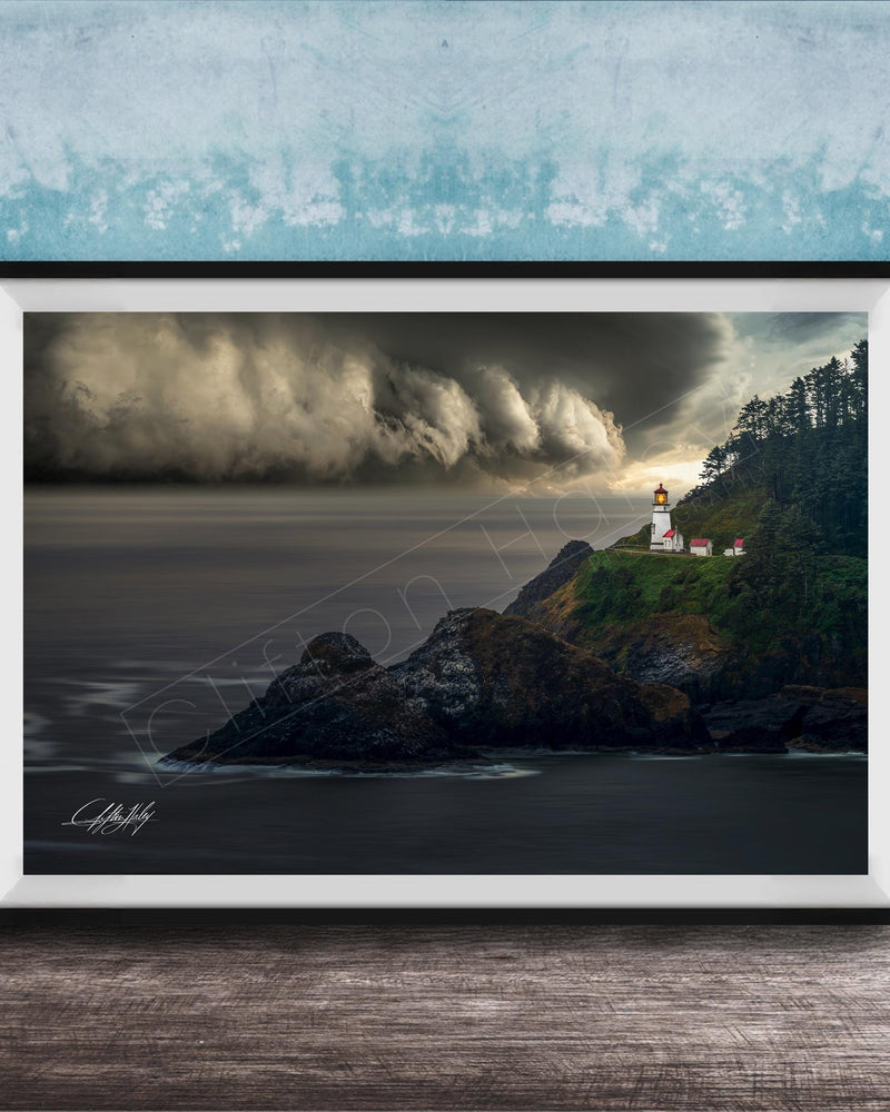 Oregon Coast Lighthouse Print – Heceta Head Nautical Wall Art Canvas 40x101.5 Inches