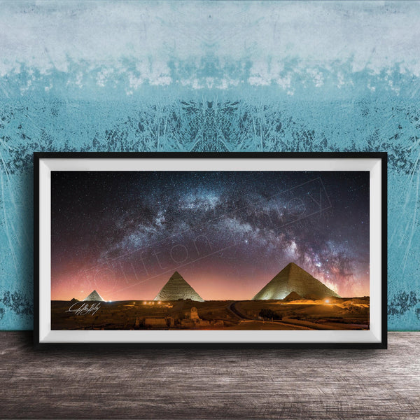 Pyramids Of Giza Art Print, Milky Way Night Sky Wall Decor Poster
