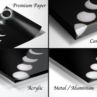 The image is a collage of four different images depicting various aspects of a canvas wrap, including the paper, the canvas wrap, the surface of the canvas wrap, and the surface of the acrylic material.