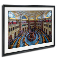 This luxury fine art photograph captures the grand interior architecture of the Library of Congress in Washington DC. Marble columns, ornate ceilings, and classical symmetry create a refined composition rooted in American national history and cultural legacy. Ideal for collectors, professionals, and interior designers seeking museum-quality wall art that embodies intellect, heritage, and timeless elegance.