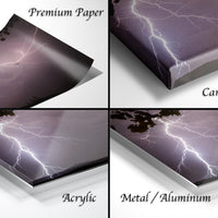 The image is a collage of four photos depicting different types of materials used for canvas wraps, including premium paper, acrylic, metal, and aluminum.