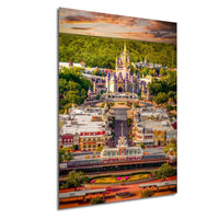 Capture the magic of Orlando’s “Happiest Place on Earth” with this breathtaking sunset photograph of the Princess Castle and Main Street, USA, taken from above. Every detail, from the glowing spires to the warmly lit streets, evokes the timeless charm and wonder of Disney World. Navigating drone restrictions and capturing this view was no small feat, but the result is a piece of art that preserves the enchantment of a perfect evening in the magical kingdom.