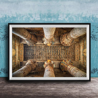 a grand architectural structure with ornate columns and intricate patterns, showcasing the impressive craftsmanship and design of the building.