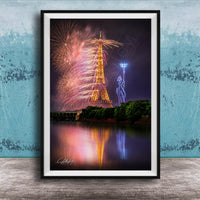 Paris Fireworks Print, Eiffel Tower Bastille Day Wall Art France