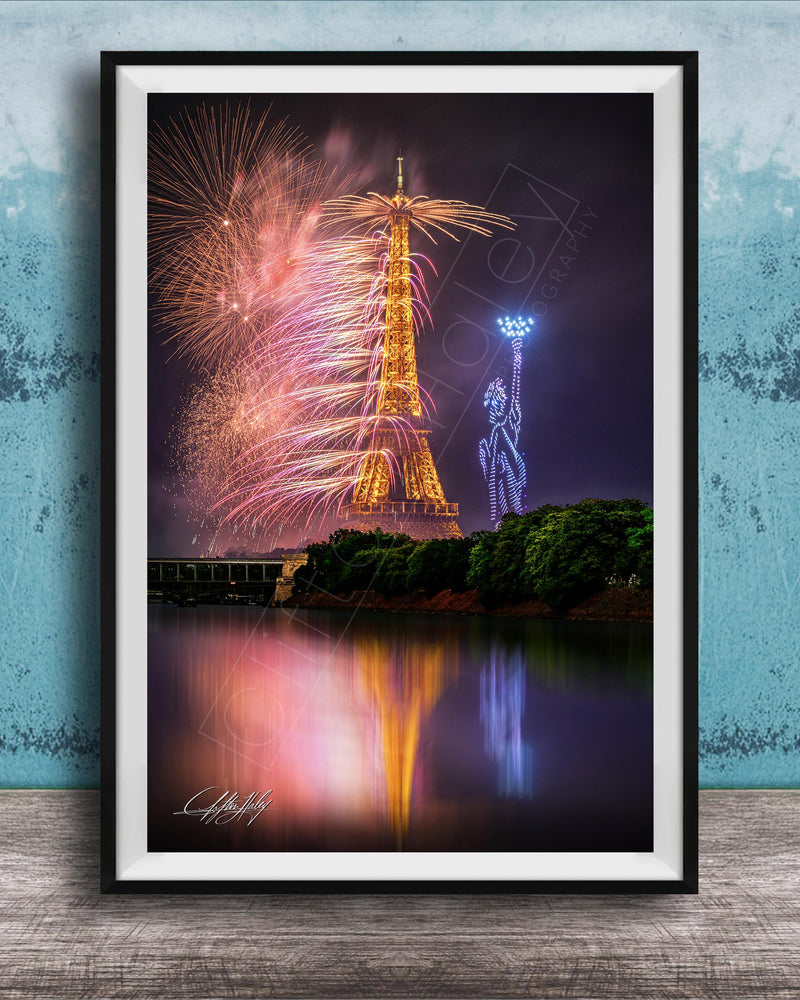 Paris Fireworks Print, Eiffel Tower Bastille Day Wall Art France